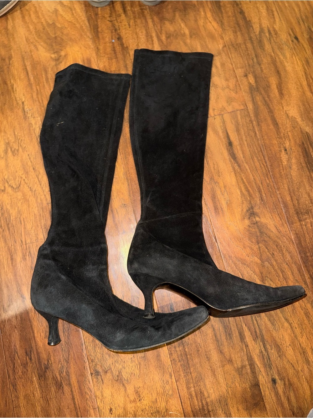 Stuart Weitzman Black Suede Tall Pointed-Toe Heeled Boots